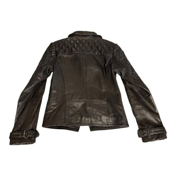 Black Rivet Asymmetrical Moto Leather Jacket~Size Small~Brown Slim Modern Fit - Picture 9 of 17